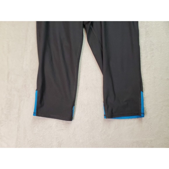 Vogo Athletica Capri Leggings Women Medium Black Blue Stretch Elastic Waist Logo - Picture 2 of 6